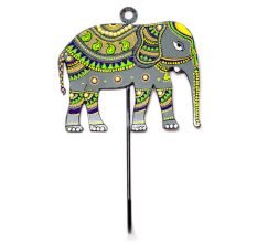 Handpainted Elephant Design Iron Wall Hook with Traditional Indian Art